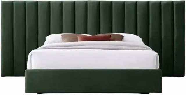 Stratus Interiors Raphael Extra Wide Upholstered Velvet Headboard Bed in Green, Double Size