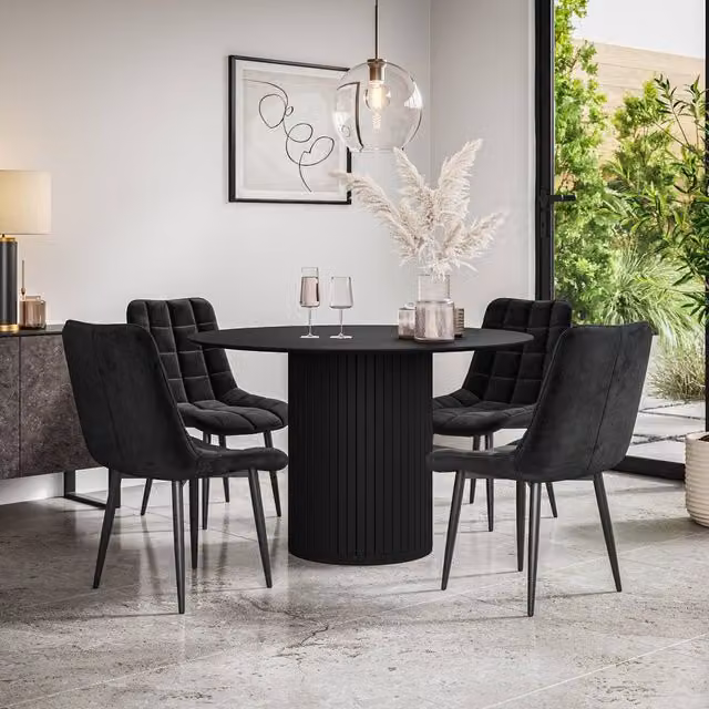 More4Homes Arlo Black Round Dining Table and Nova Velvet Dining Chair Set of 6