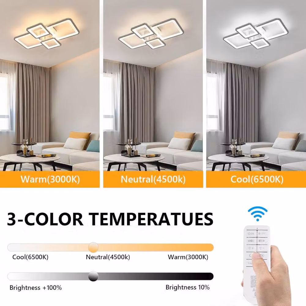 Goeco Modern LED Ceiling Light in Silver, 54W Dimmable with Remote Control and Timer – 2