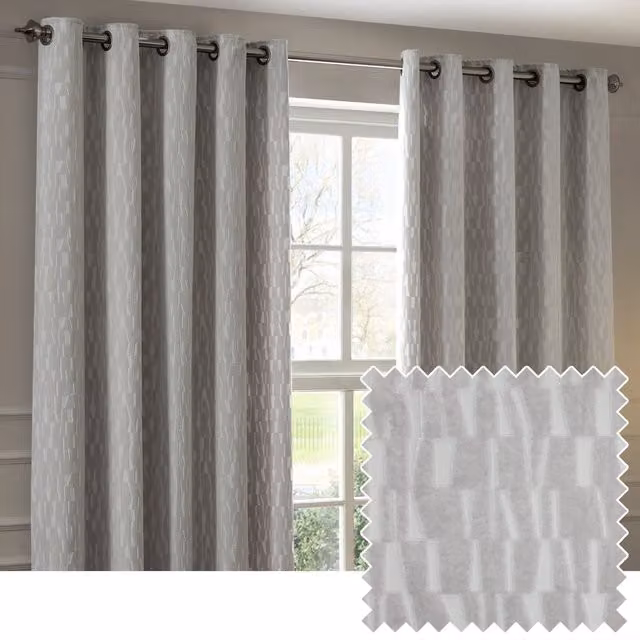 Paoletti Manhattan Silver Velvet Blackout Eyelet Curtains, W: 117 cm, H: 183 cm – 1