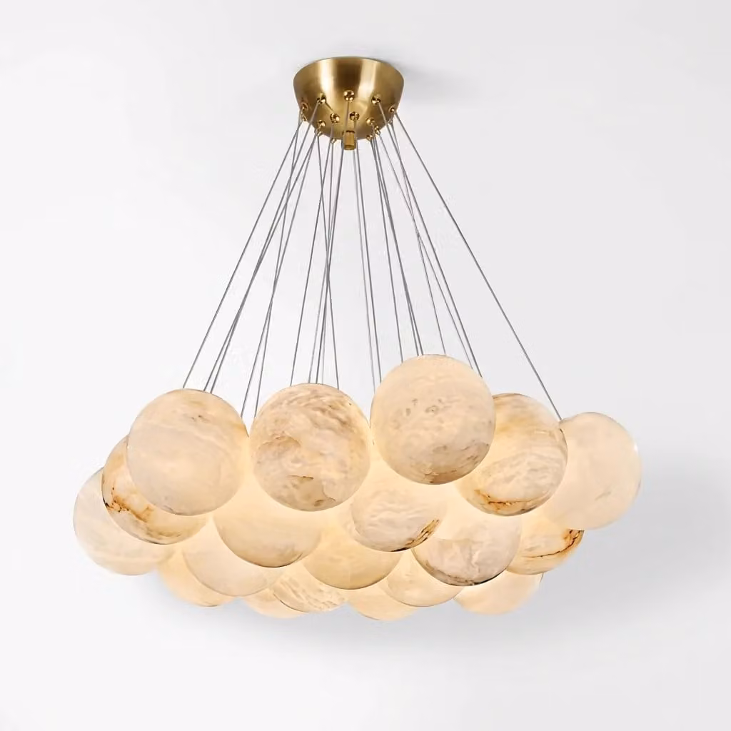 Araco Lumière Frozen Mist Alabaster Chandelier in White and Brass