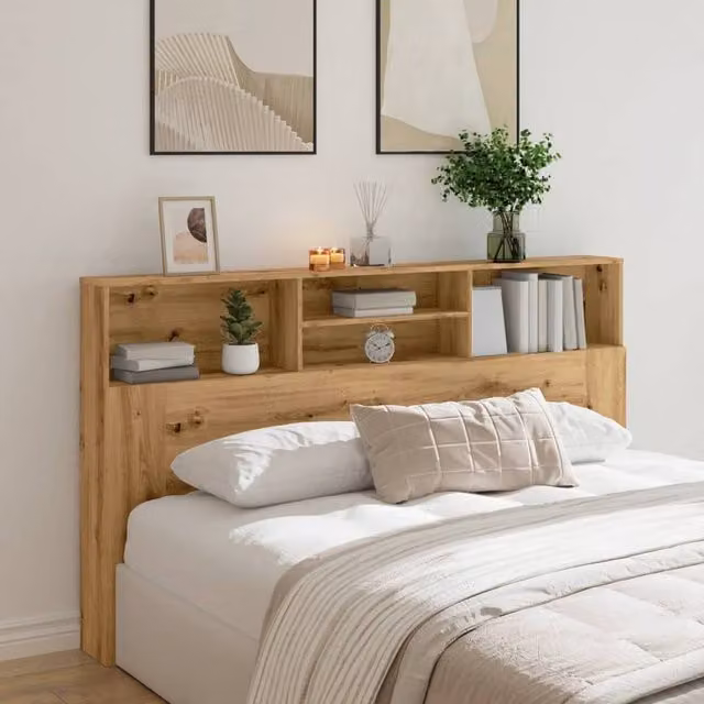 Berkfield Home Artisan Oak Headboard Cabinet in Brown, W: 180 cm, D: 19 cm, H: 103.5 cm
