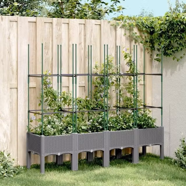 Berkfield Home Garden Planter with Trellis in Light Grey, W/D/H: 160 x 40 x 142.5 cm – 1