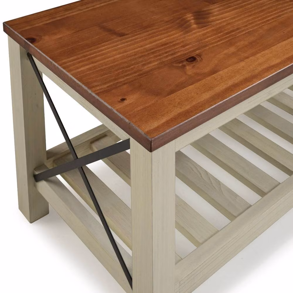 FORGEVIO White Painted Pine Cottage Style Slatted Shoe Rack and Storage Bench – 3