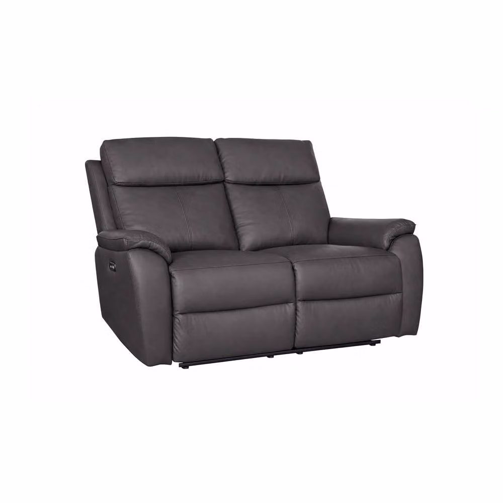 Aspire Kingsmere 2 Seater Power Recliner Sofa in Charcoal Real Leather with USB Charging – 2