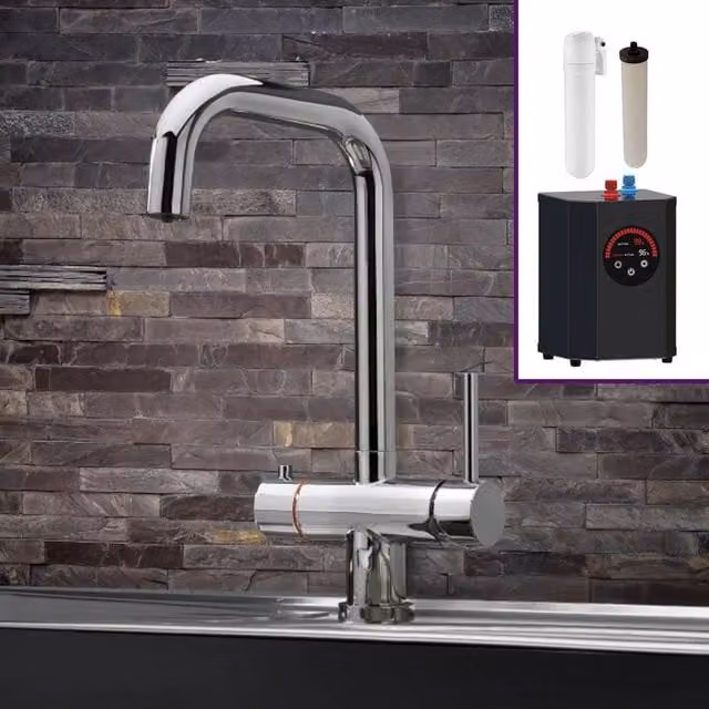 Nes Home 3 in 1 Single Lever Chrome Kitchen Mixer Tap Set in Silver – 1