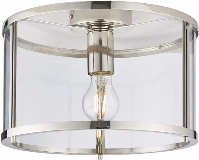 Loops Semi Flush Ceiling Light in Silver with Transparent Glass Shade