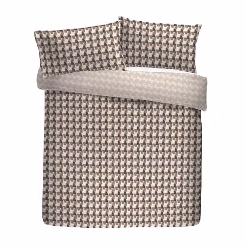 Appletree Hygge Cotton Duvet Cover and Pillowcase Set with Geometric Graphic Pattern in Brown and Black, W: 140 cm, H: 200 cm