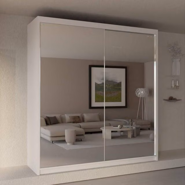 Sliding Wardrobes 4U Jacklin Double Mirror Sliding Door Wardrobe, White, W: 150 cm, H: 217 cm – 1
