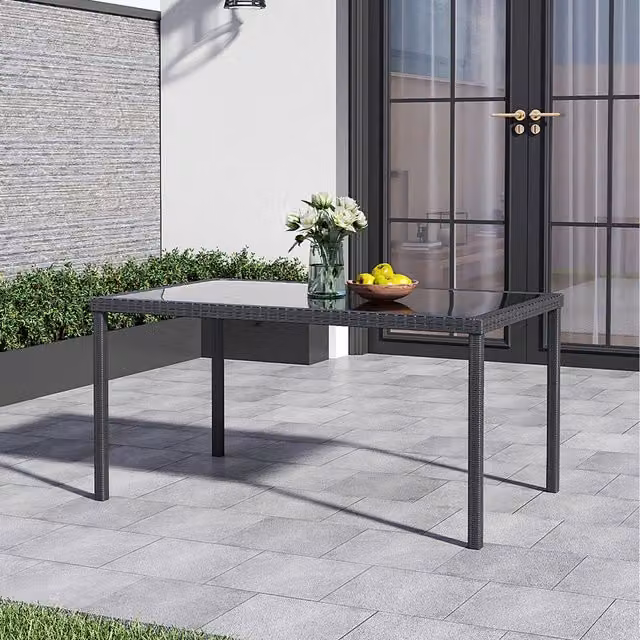 Breeins Black Rustic Rattan Garden Coffee Dining Table