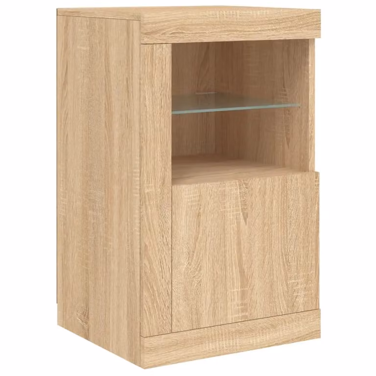 Berkfield Home Modern Side Cabinet in Brown Sonoma Oak with Integrated LED Lighting and Glass Doors