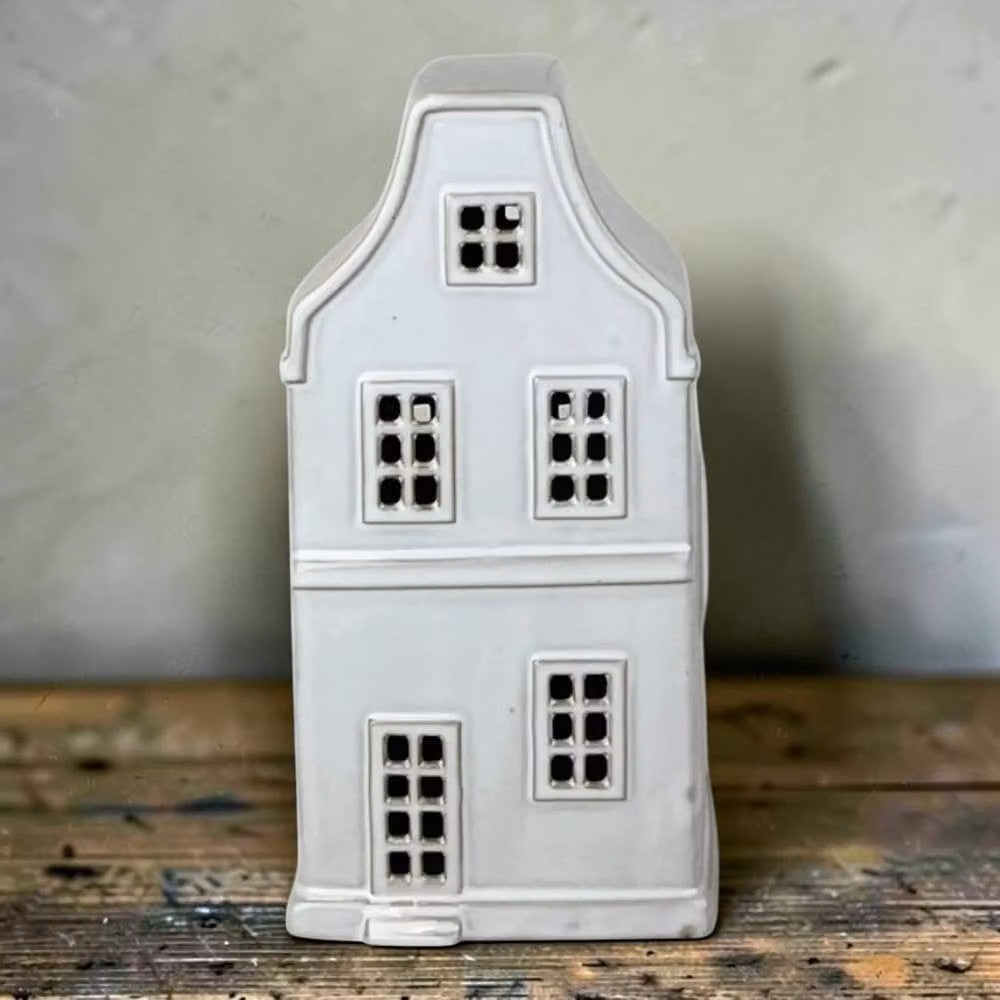 Four Candle White Ceramic House Tabletop Ornament with LED – 2