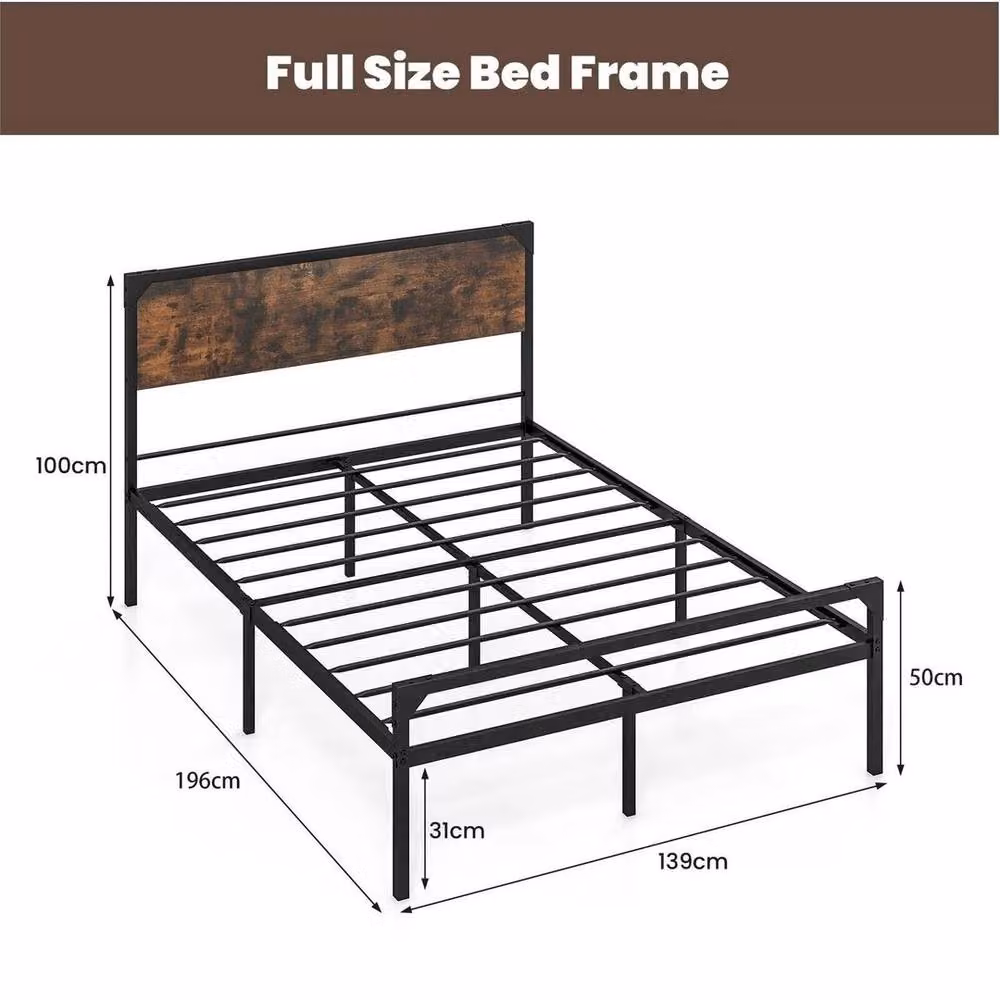 EONLION Industrial Metal Double Bed Frame in Black, W/D/H: 140 x 200 cm – 2