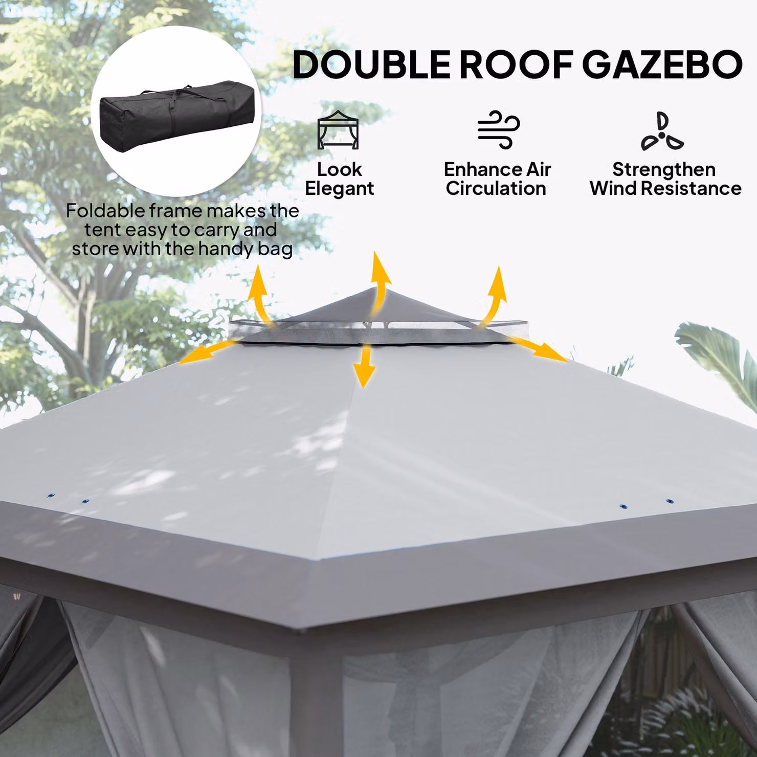 Outsunny Pop Up Gazebo with Double Roof and Mesh Sidewalls, Beige – 4