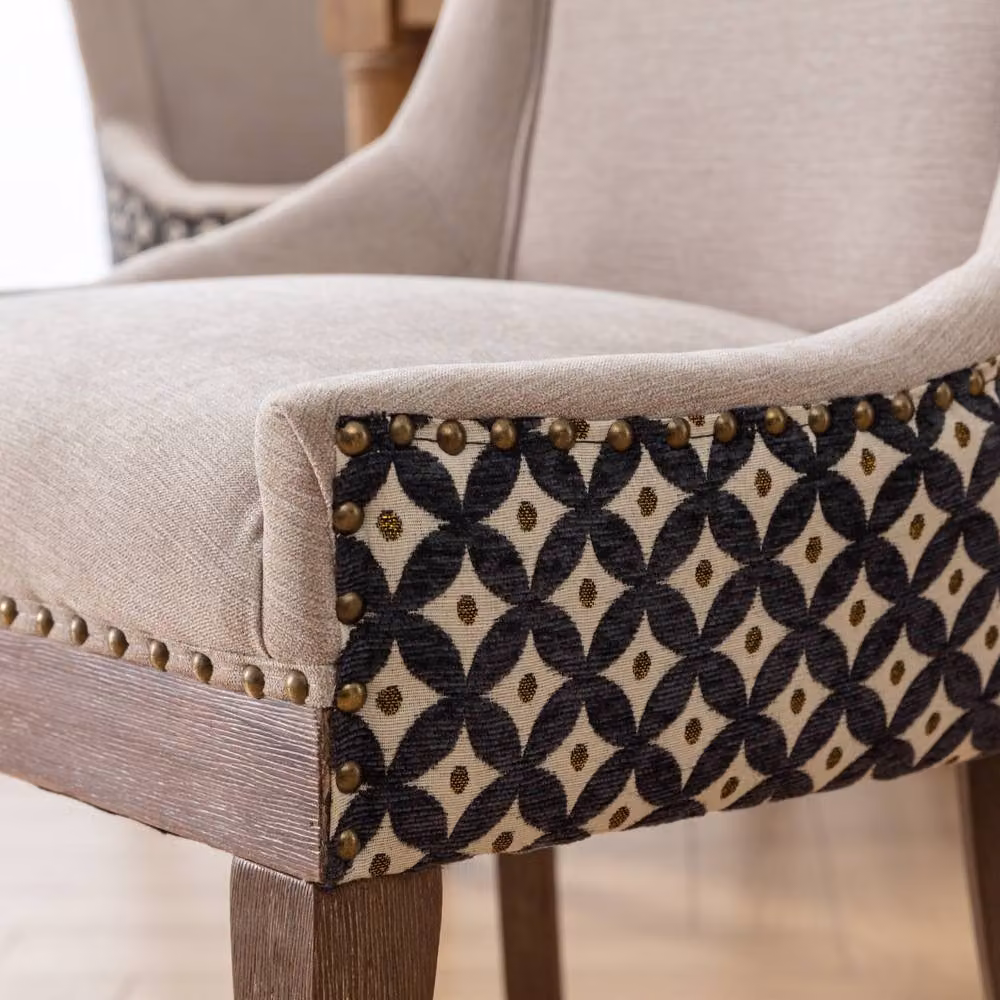 Modern Home Touch Bewley Set of 2 Vintage Linen Upholstered Kitchen Dining Chairs with Oak Wood Legs in Beige – 4