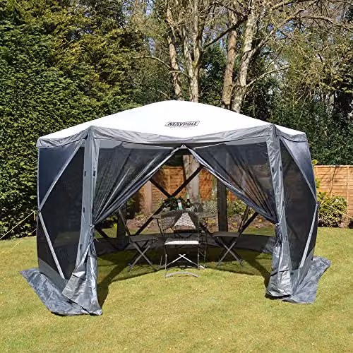 Maypole Grey 6 Sided Pop-Up Screenhouse Water Resistant Gazebo with Mesh Side Walls and UPF 50+ Protection – 3