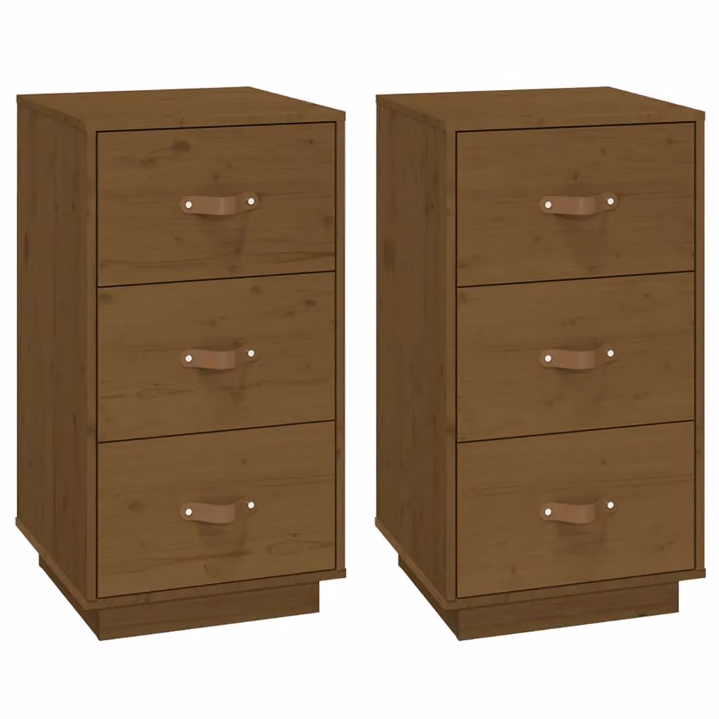 Berkfield Home Set of 2 Rustic Solid Wood Pine Bedside Cabinets in Honey Brown, W/D/H: 40 x 40 x 75 cm – 2
