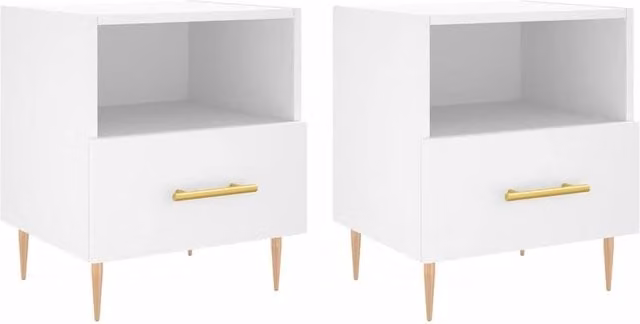 Berkfield Home Set of 2 Modern White Bedside Cabinets in Engineered Wood, W/D/H: 40 x 35 x 47.5 cm