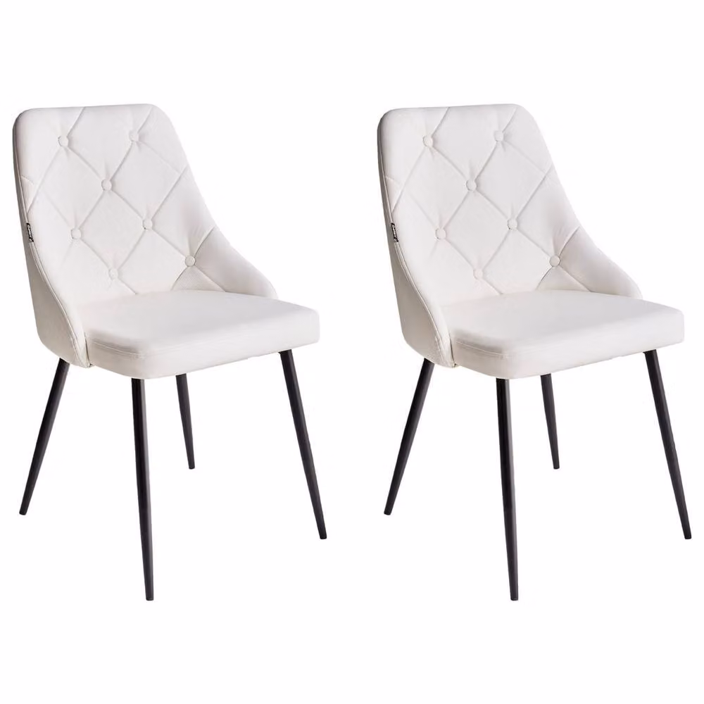 Wyld and Coco Set of 2 White Faux Leather Dining Chairs with Button Tufted Backrest – 2
