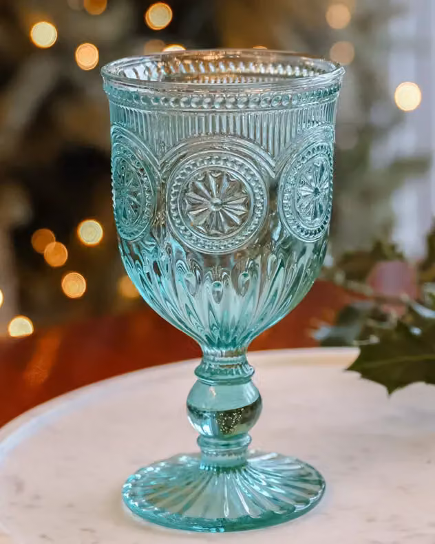 Dibor Set of 4 Vintage Embossed Wine Goblets in Purple and Turquoise, 290ml per glass – 3