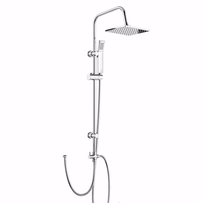Havendro Square Twin Head Mixer Shower Kit with Rain Shower and Hand Shower in Silver Chrome
