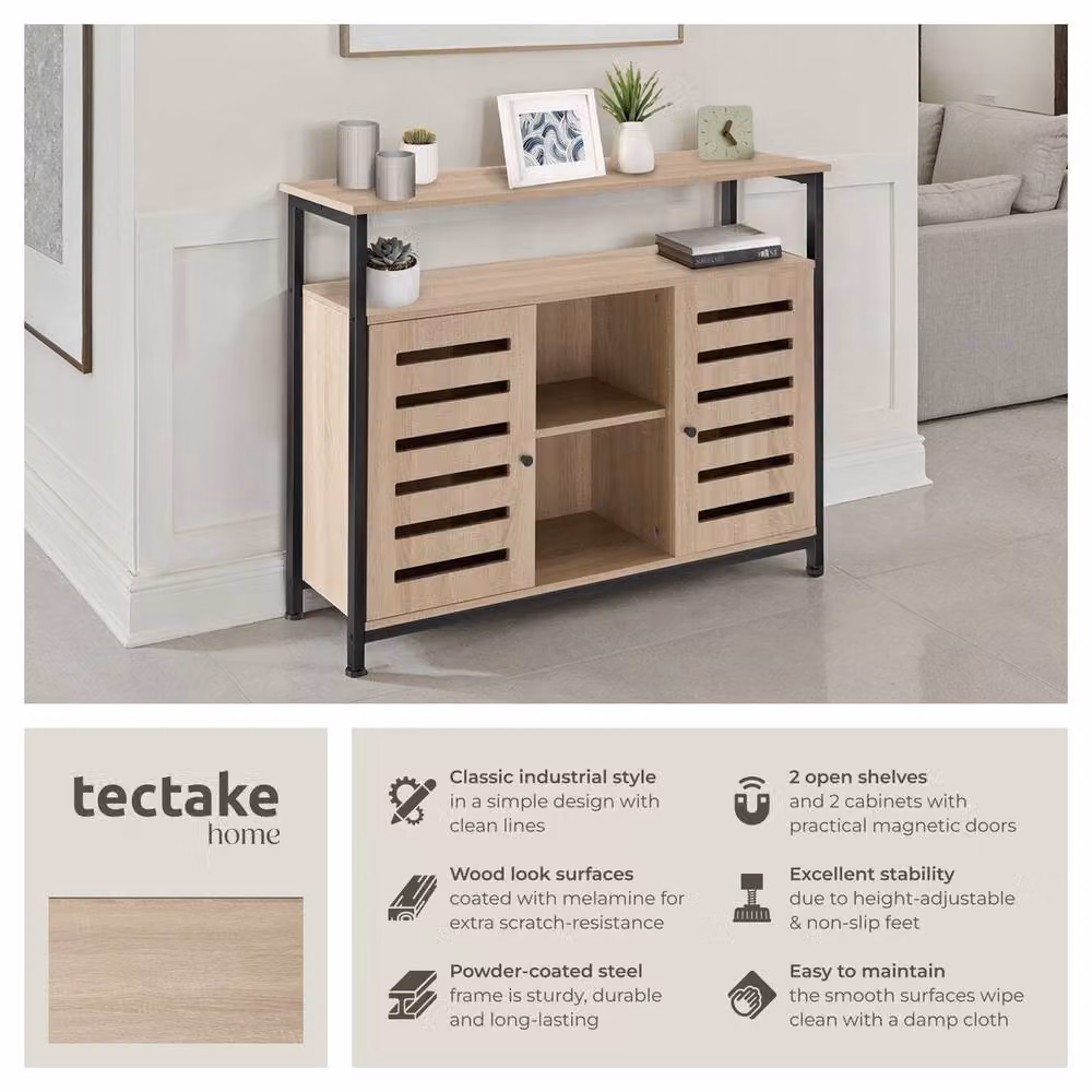 tectake Warrington Sideboard in Brown and Black with 2 Shelves and 3 Storage Compartments – 2
