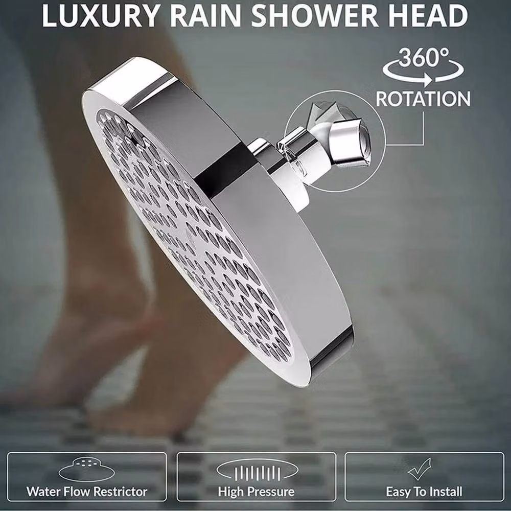 VOGREX 6 Inch Round Chrome Rain Shower Head Replacement, Silver, Diameter: 15.24 cm – 2