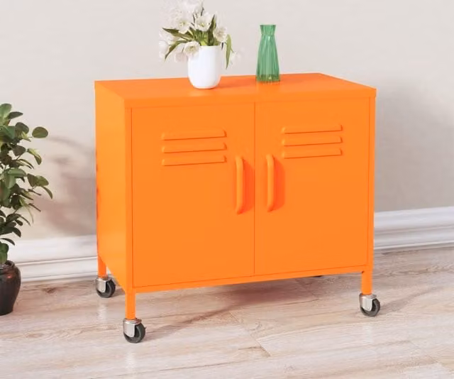 Berkfield Home Orange Metal Freestanding Storage Cabinet with Hinged Doors, W/D/H: 60 x 35 x 56 cm
