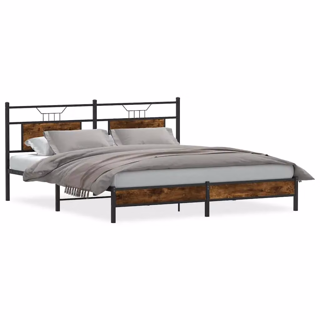 Berkfield Home Smoked Oak Bed Frame in Brown, W/D/H: 160 x 200 cm – 2