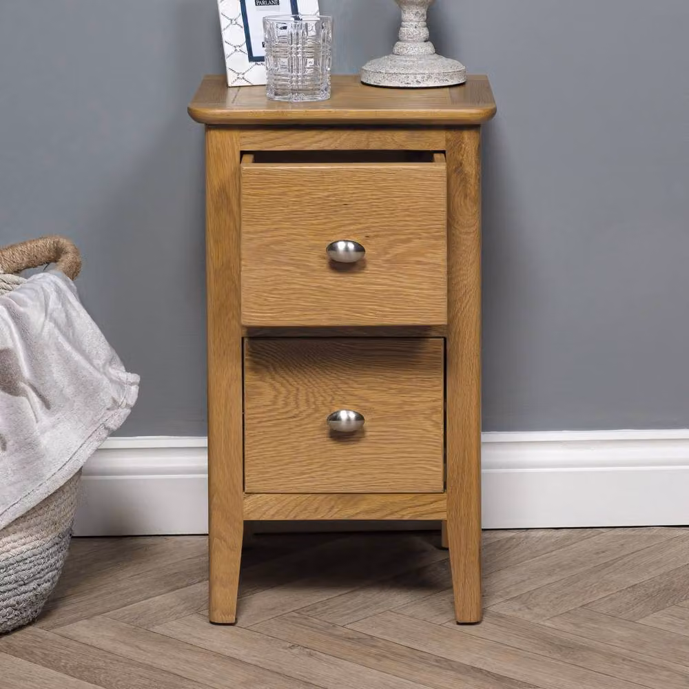 Elm Home And Garden Natural Oak 2 Drawer Bedside Cabinet in Tan – 2