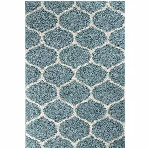 THE RUGS Moroccan Shaggy Area Rug in Duck Egg Blue and White, W: 180 cm, D: 270 cm, H: 3 cm – 2