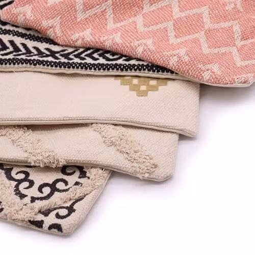 KDMD Classic Berber Design Square Cotton Cushion Cover in Beige, W/D/H: 45 x 45 x 45 cm