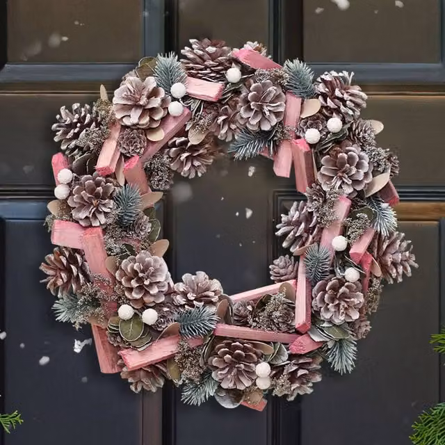 Dibor Pink and White Floral Christmas Wreath, Diameter: 33 cm