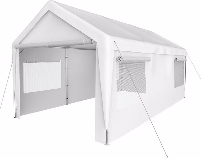 BIRCHTREE CP01 Gable Carport with Roller Door, White