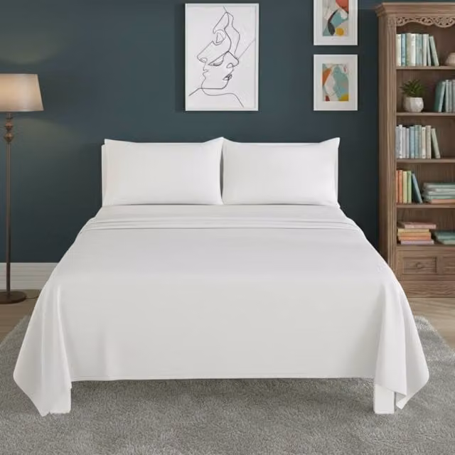 Snug City Easy Care Polycotton Flat Bed Sheet in White, King Size (W/D: 180 x 200 cm) – 1
