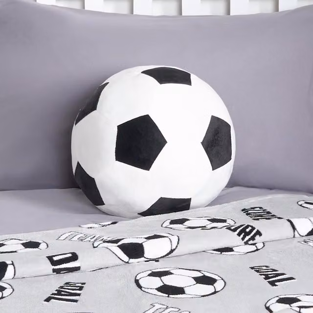 OHS Football Shaped Round Scatter Cushion in White and Black