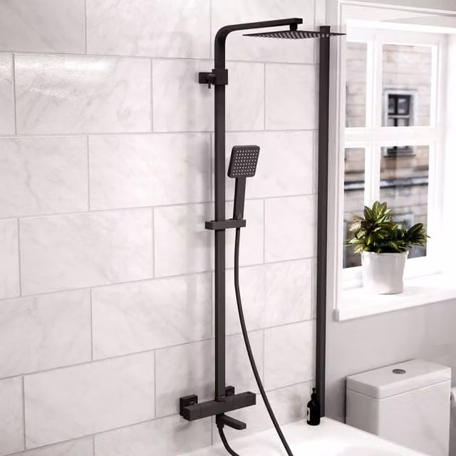 Nes Home 3 Way Exposed Thermostatic Shower Mixer Twin Head Valve in Matte Black