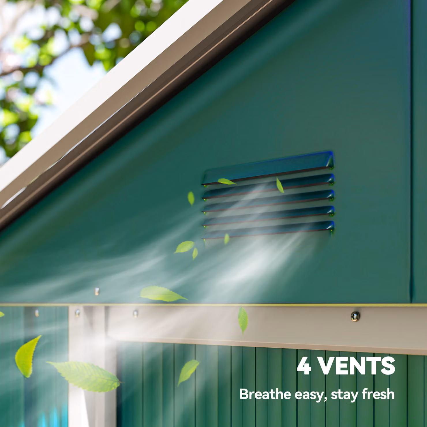 Outsunny Green Galvanised Steel Metal Garden Storage Shed with Double Sliding Doors and Side Vents, W: 200 cm, D: 106.68 cm, H: 180 cm – 5
