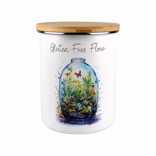 Purely Home Flourishing Terrarium Gluten-Free Flour Storage Canister, 2.7 l, Green and White Enamel with Bamboo Lid