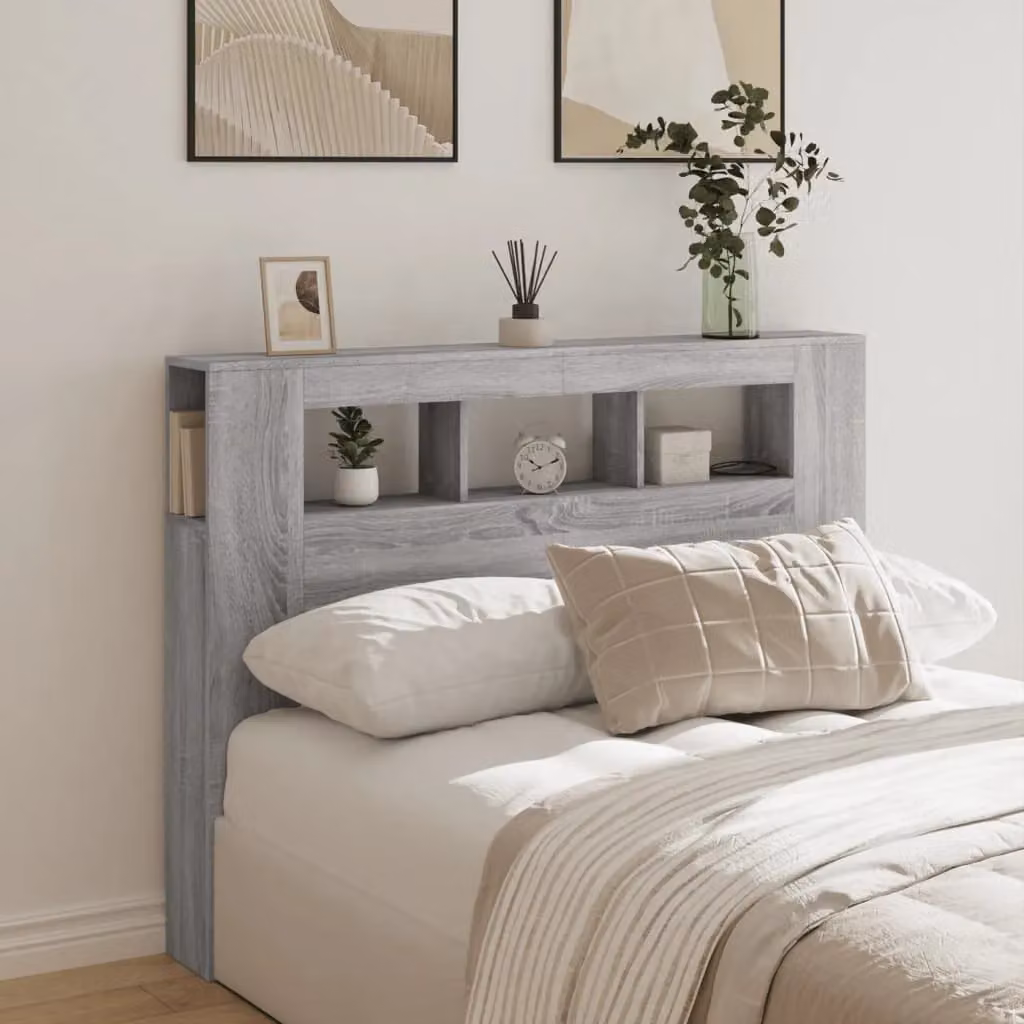 Berkfield Home Grey Sonoma LED Headboard with Integrated Shelf and USB Charging Port, W/D/H: 140 x 18.5 x 103.5 cm – 2