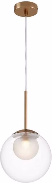 Netlighting Basic Form Modern Globe Pendant Light in Gold/Brass with White Glass Shade, Diameter: 20 cm