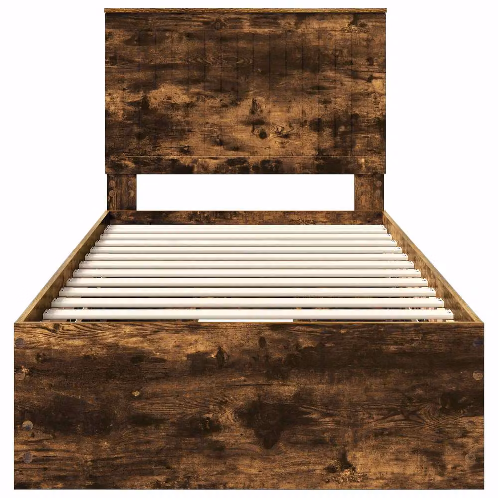 Berkfield Home Modern Bed Frame with Drawer in Smoked Oak Brown, W/D/H: 90 x 190 cm – 4