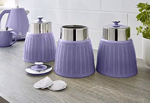 Swan Retro Set of 3 Airtight Striped Canisters in Purple – 2
