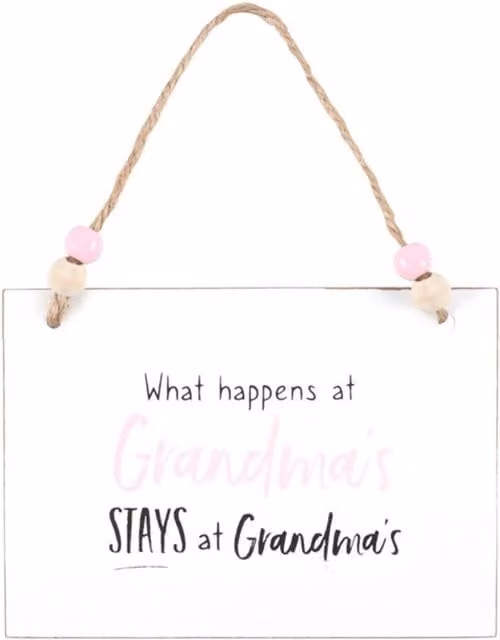 KDMK Grandma's Hangout Wooden Hanging Sign, White