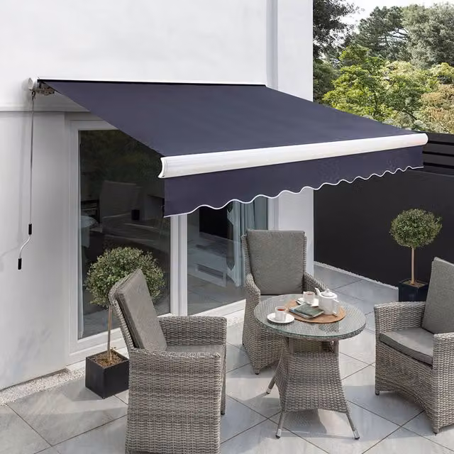Primrose Full Cassette Electric Patio Awning with 4.5m Canopy in Plain Dark Blue