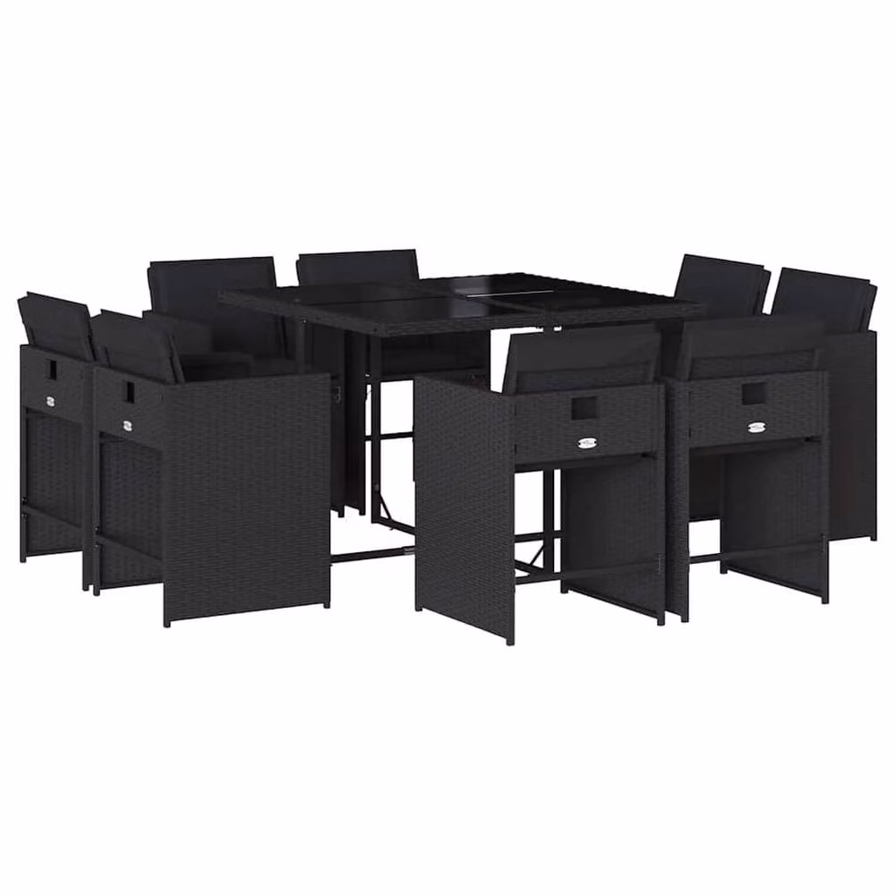 Berkfield Home 8-Seater Black Poly Rattan Garden Dining Set with Glass Top – 2