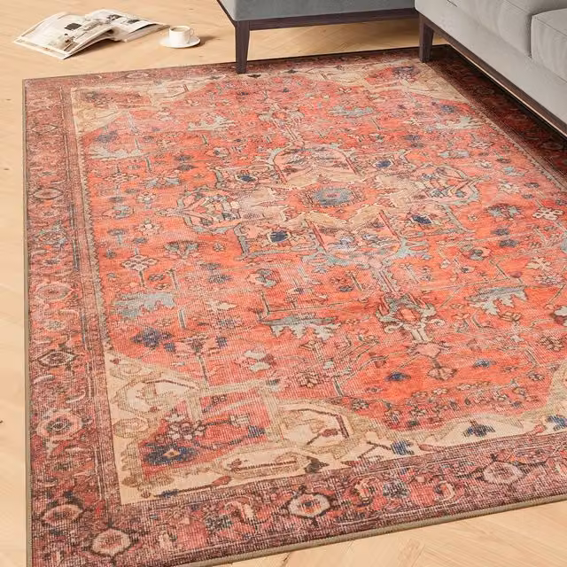 Kukoon Red Oriental Machine Woven Washable Everyday Rug, W: 80 cm, L: 300 cm