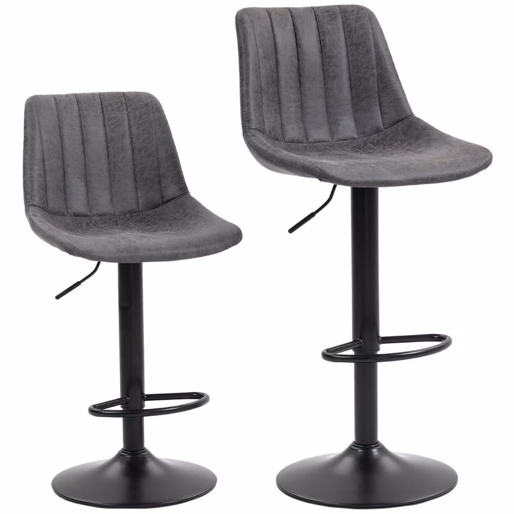 Wyld Haus Rotteli Set of 2 Charcoal Grey Faux Leather Adjustable Swivel Tub Bar Stools – 2