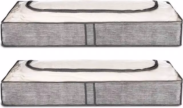 Nordara 2 Pack Grey Linen Underbed Storage Bags with Transparent Window and Handles – 1
