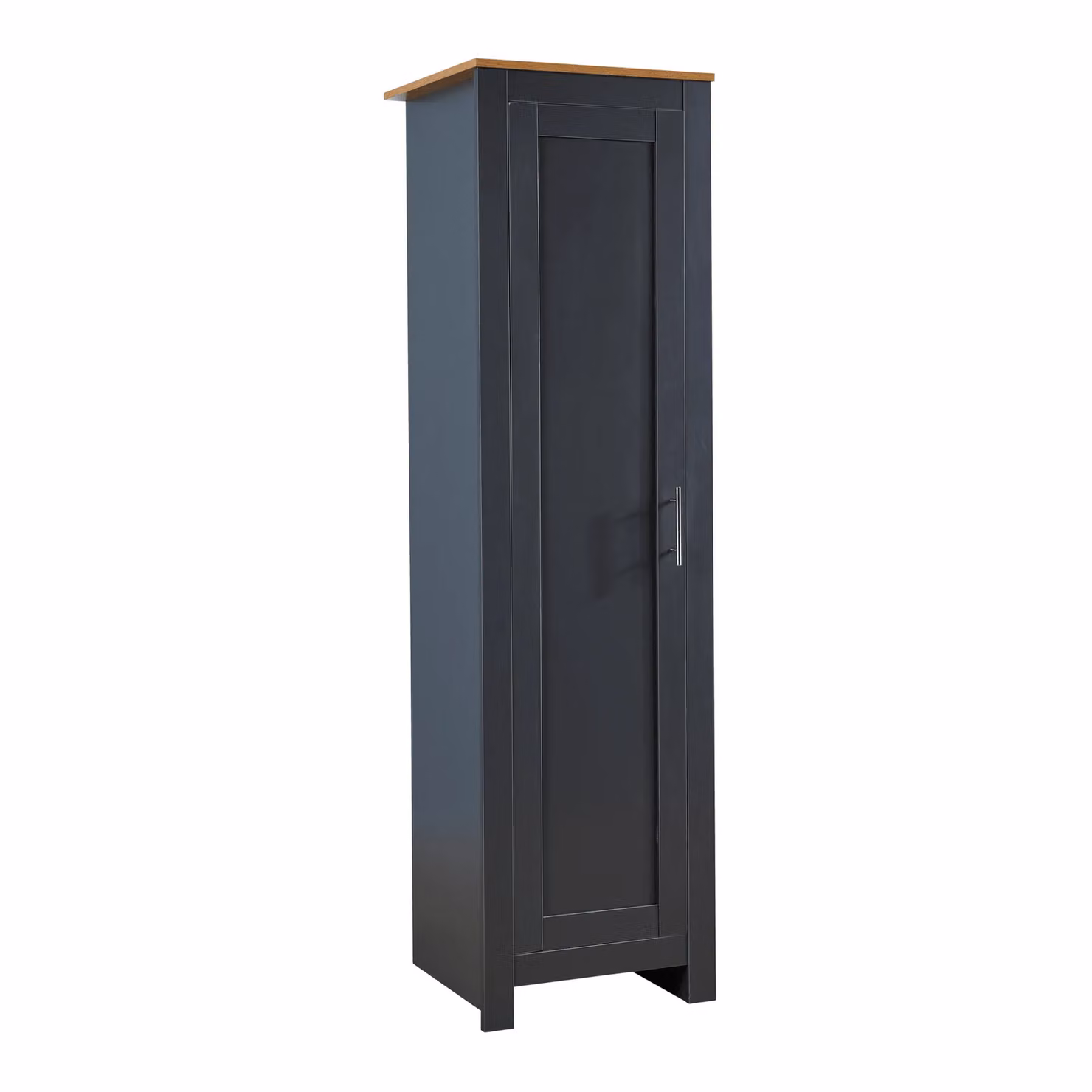 Home Source 1 Door Wardrobe with Oak Top and Internal Shelving in Dark Grey and White – 3
